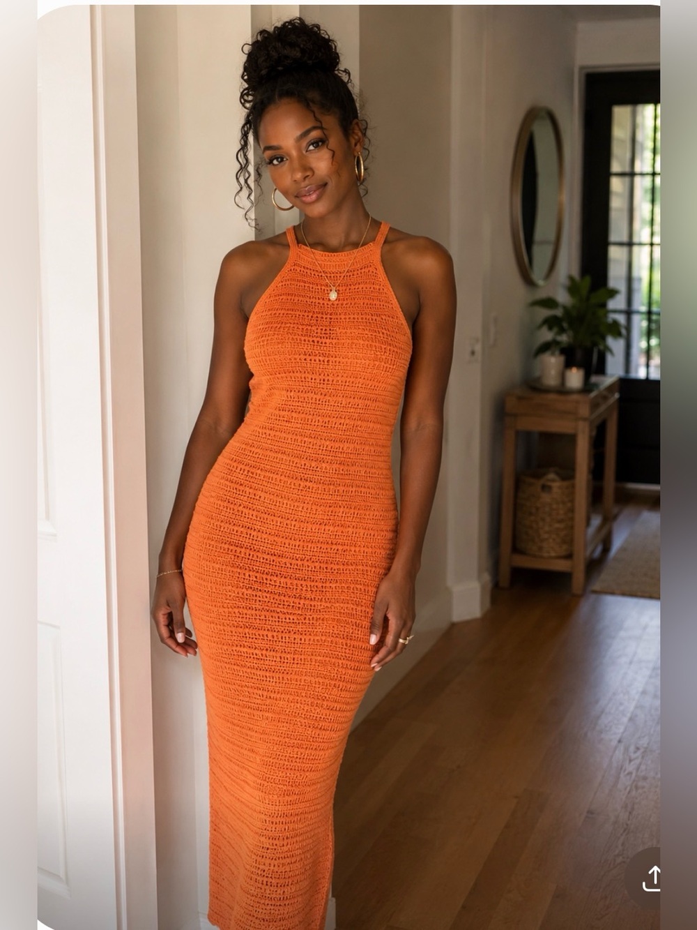 Willow & Wind Orange Crochet Maxi Dress, L, 100% Cotton, ChicQueen